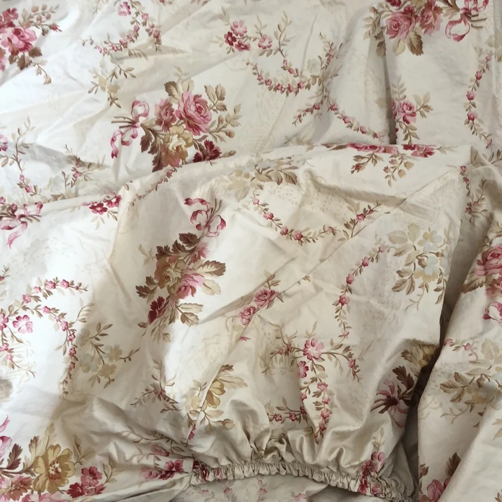 Ralph Lauren Post Road Twin Fitted Sheet Lauren Ralph Tan With Rose Bouqet